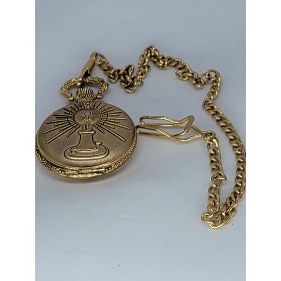 Thomas Edison Commemoration of The Light Bulb Pocket Watch Gold Finish Chain - Picture 3 of 4